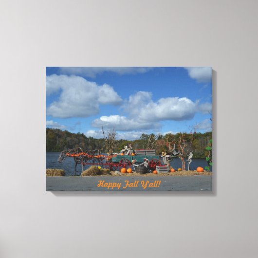 Rustikales Herbstdisplay | Glücklicher Fall Ya'll Leinwanddruck (Vorderseite)