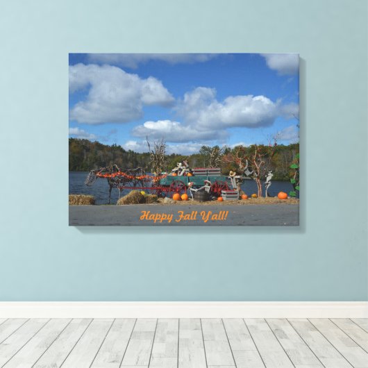 Rustikales Herbstdisplay | Glücklicher Fall Ya'll  Leinwanddruck (Insitu (Holzboden))