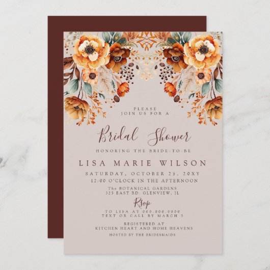 Rustikales Herbstfallen Herbst Herbst Brautparty Einladung (Vorne/Hinten)