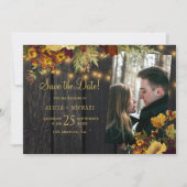 Rustikales Herbstfest mit Blumenholz Foto Hochzeit Save The Date (Vorderseite)