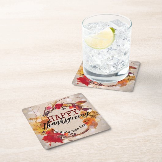 Rustikales Herbstfeuer glückliches Erntedankfest Rechteckiger Pappuntersetzer (Vor Ort)