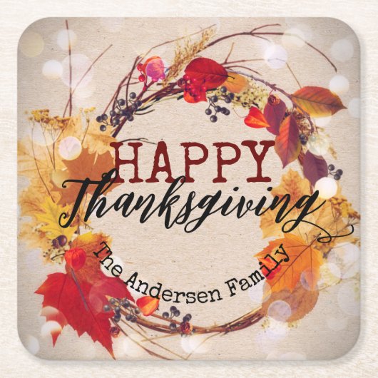 Rustikales Herbstfeuer glückliches Erntedankfest Rechteckiger Pappuntersetzer (Vorderseite)