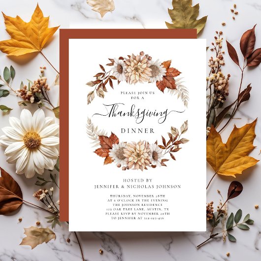 Rustikales Herbstfloral Erntedank Abendessen Einladung