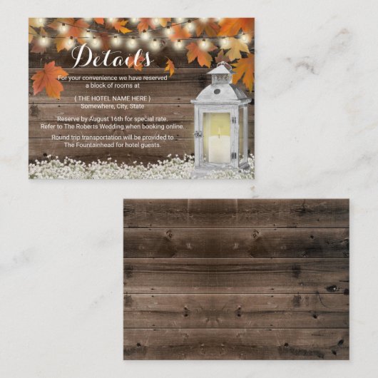 Rustikales Herbsthotel Unterkünfte Vintage Laterne Begleitkarte (Vorne/Hinten)
