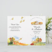 Rustikales Herbstkapellen-Hochzeitsprogramm (Stehend Vorderseite)