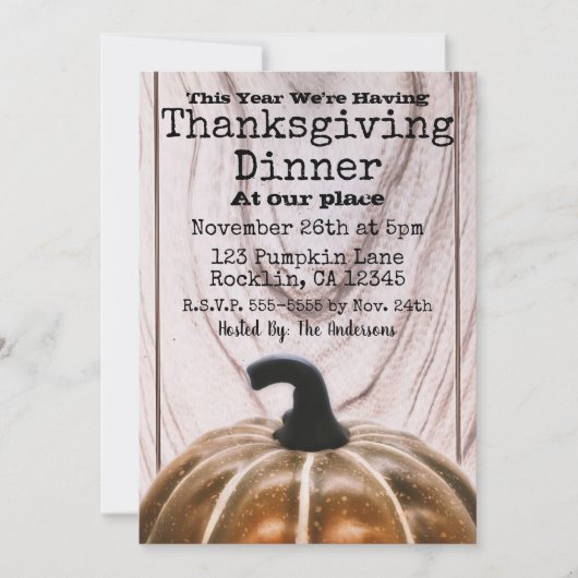 Rustikales Herbstkürbisfest Erntedank Abendessen Einladung (Vorderseite)