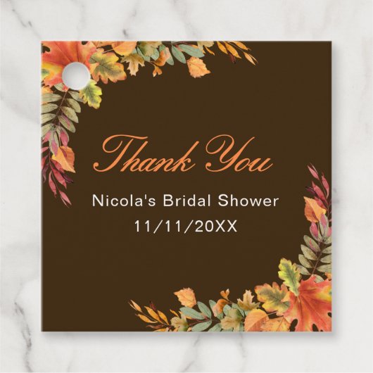 Rustikales Herbstlaub Brautparty Geschenkanhänger (Vorderseite)