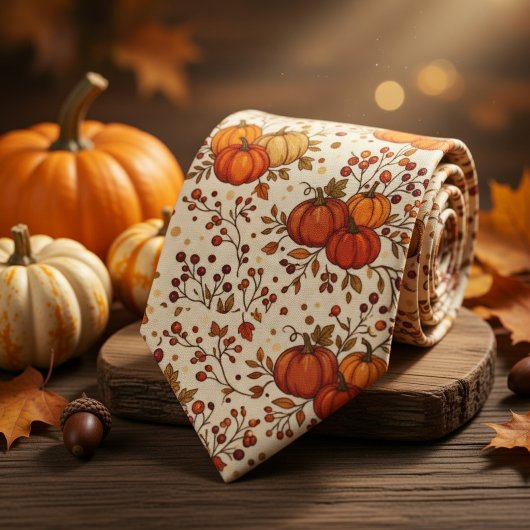 Rustikales Herbstlaub & Kürbisse Krawatte