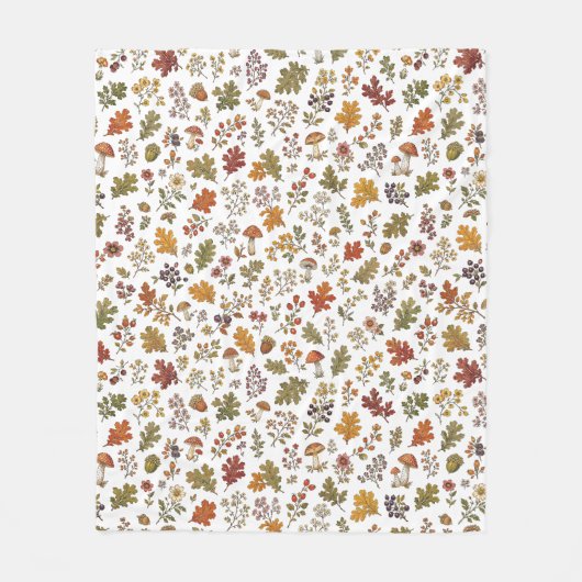 Rustikales Herbstlaub-Pilz-Waldmuster Fleecedecke (Vorderseite)
