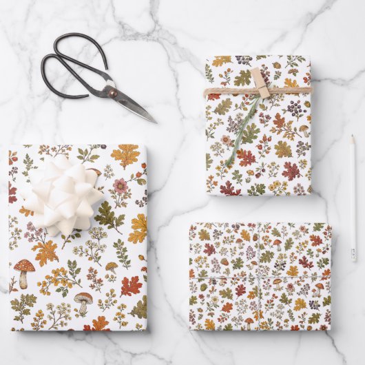 Rustikales Herbstlaub-Pilz-Waldmuster Geschenkpapier Set (Vorderseite)