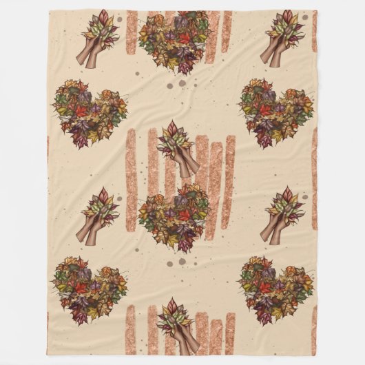 Rustikales Herbstleaves Herzmuster - Fall Vibes Fleecedecke (Vorderseite)