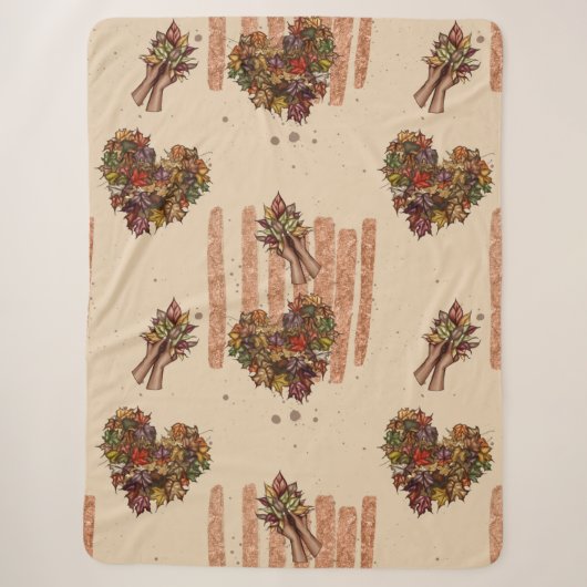 Rustikales Herbstleaves Herzmuster - Fall Vibes Sherpadecke (Vorderseite)