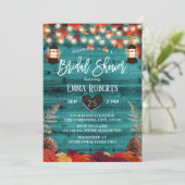 Rustikales Herbstleaves Lantern Aquamarines Brautp Einladung (Stehend Vorderseite)