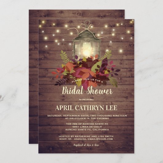 Rustikales Herbstleaves String Lights Brautparty Einladung (Vorne/Hinten)