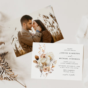 Rustikales herbstliches Blumenstrauß-Foto Hochzeit Einladung