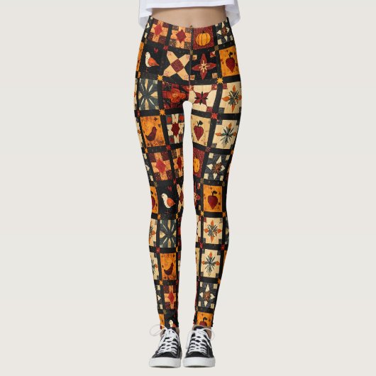 Rustikales Herbstmuster-Muster | Bauernhof Leggings (Vorderseite)