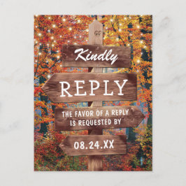 Rustikales Herbstwoodland Hochzeit RSVP Einladungspostkarte