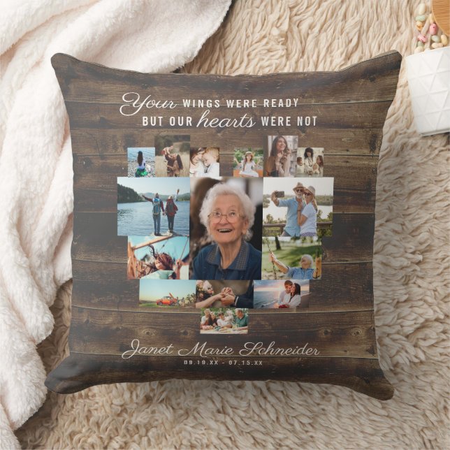 Rustikales Herz | 15 Foto Collage Memorial Pillow Kissen (Decke)