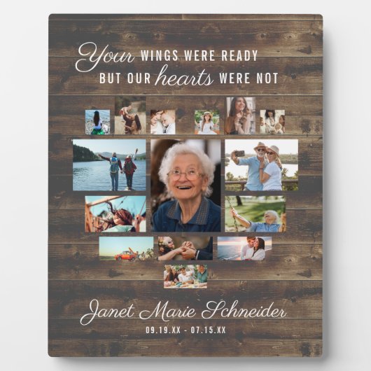 Rustikales Herz | 15 Foto Collage Memorial Plaque Fotoplatte (Vorderseite)