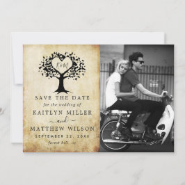 Rustikales Herz-Bäume Hochzeit Foto Save the Date