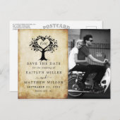 Rustikales Herz-Bäume Hochzeit Foto Save the Date Ankündigungspostkarte (Vorne/Hinten)
