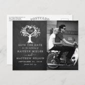 Rustikales Herz-Bäume Hochzeit Foto Save the Date Ankündigungspostkarte (Vorne/Hinten)