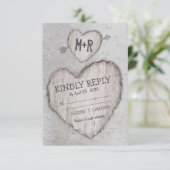 Rustikales Herz Birch Tree Wedding RSVP (Stehend Vorderseite)