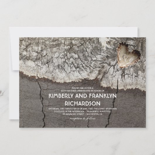 Rustikales Herz Birch Wood Hochzeit Jahrestag Einladung (Vorderseite)