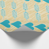 Rustikales Herz Blue Aquamarin Aqua Tan Brown Geschenkpapier (Ecke)
