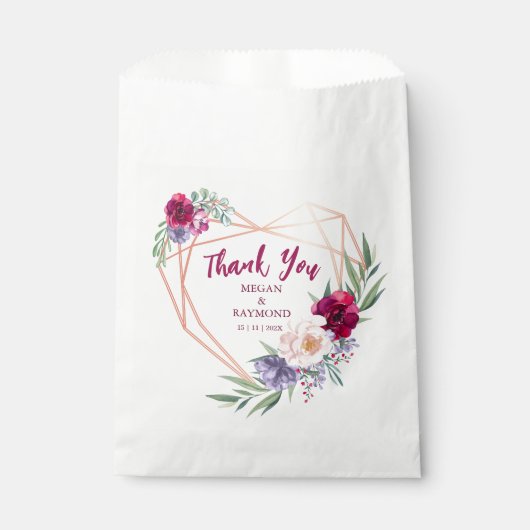 Rustikales Herz Burgund & Blush | Danke Hochzeit Geschenktütchen (Vorderseite)