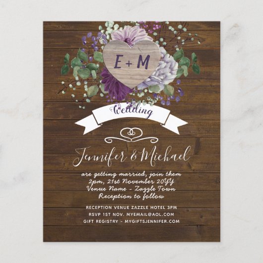 Rustikales Herz FOTO Lila Blue Floral Country Stal (Vorderseite)