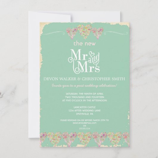 Rustikales Herz-Halbpension Post Hochzeit Einladun Einladung (Vorderseite)