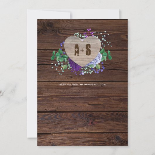 Rustikales Herz Hochzeit Einladung Blue SV (Rückseite)