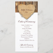 Rustikales Herz-Holz-Hochzeitsprogramm Programm (Rückseite)