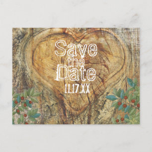 Rustikales Herz im Baum - Save-the-Date Ankündigungspostkarte