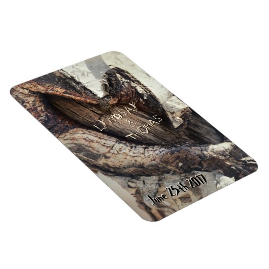 Rustikales Herz in Birch Bark Carved Names Natural Magnet (Rechte Seite)