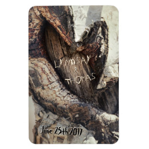 Rustikales Herz in Birch Bark Carved Names Natural Magnet