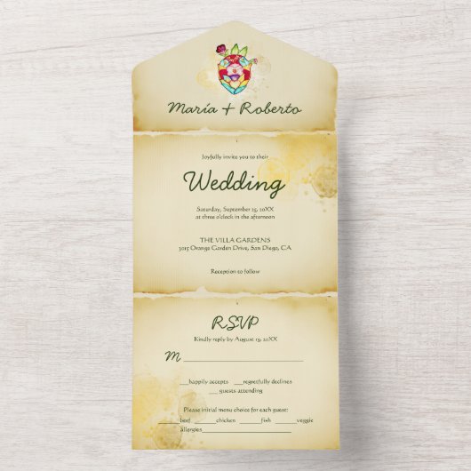 Rustikales Herz in einer mexikanischen Hochzeitsve All In One Einladung (Innen Boden)