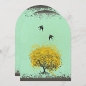 Rustikales Herz Leaf Mustard Birds Wedites Einladung (Vorne/Hinten)