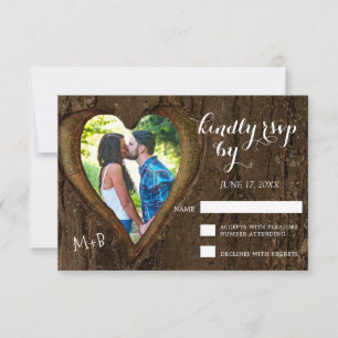 Rustikales Herz mit Ihrem Foto RSVP Card Karte