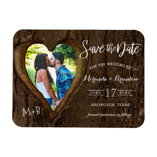 Rustikales Herz mit Ihrem Foto Save the Date Hochz Magnet (Horizontal)