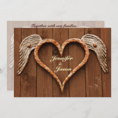 Rustikales Herz mit Wings Wood Wedding Einladungen (Vorne/Hinten)