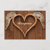 Rustikales Herz mit Wings Wood Wedding Empfang Begleitkarte (Vorderseite)