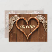 Rustikales Herz mit Wings Wood Wedding RSVP Karten (Vorne/Hinten)