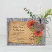 Rustikales Herz Orange Daisy Country Wedding Einladung (Stehend Vorderseite)
