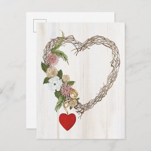 Rustikales Herzkranz I Postkarte (Vorne/Hinten)