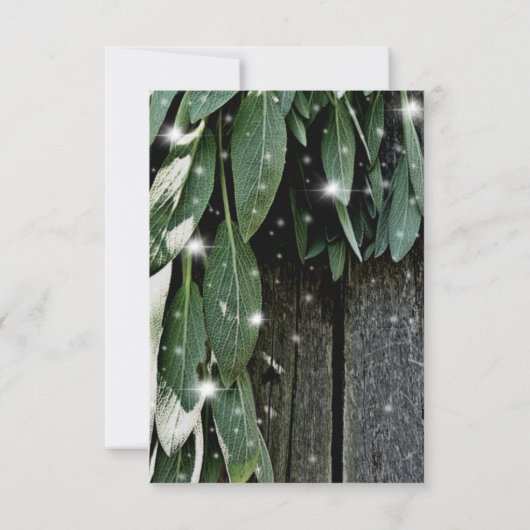 Rustikales Hinterhofholz und Salbei Hochzeit Einladung (Rückseite)