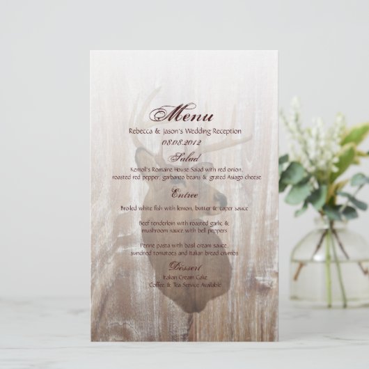 Rustikales Hirsch die Jagd ist über Hochzeitsmenü (Stehend Vorderseite)