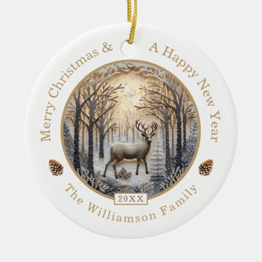 Rustikales Hirsch frohe Weihnachten Custom Keramik Ornament (Vorne)