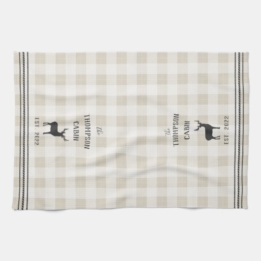 Rustikales Hirsch Personalisiert Kariert Geschirrtuch (Horizontal)